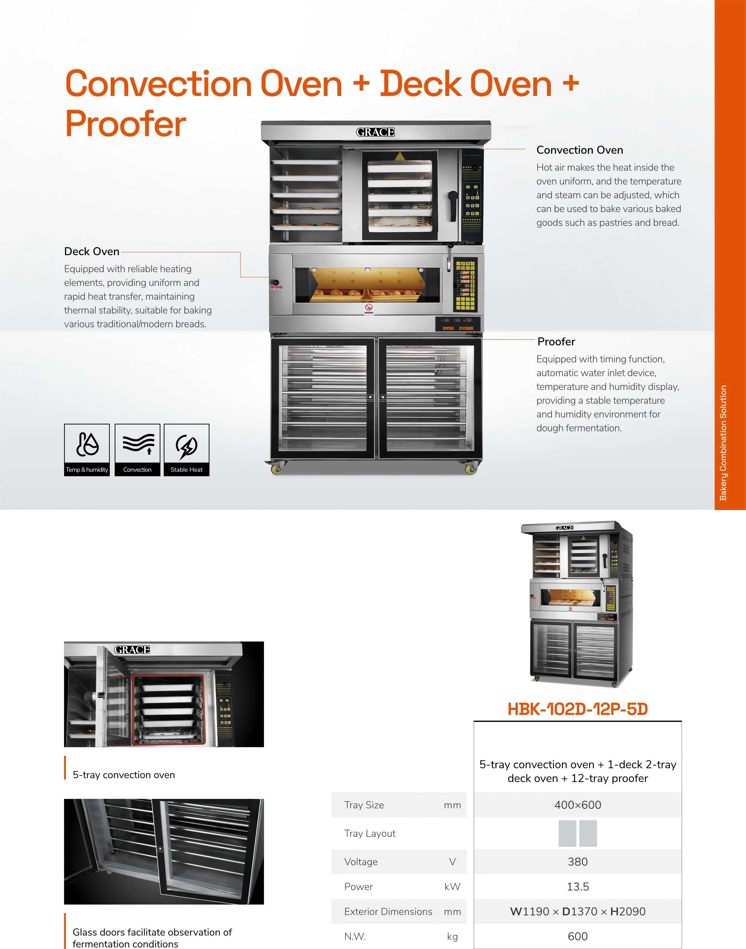 GRACE European Electric Deck Oven for Commercial Bakery Shop Food Processing Steam Stone Loader Hot Sale Wheat  Sugar Flour