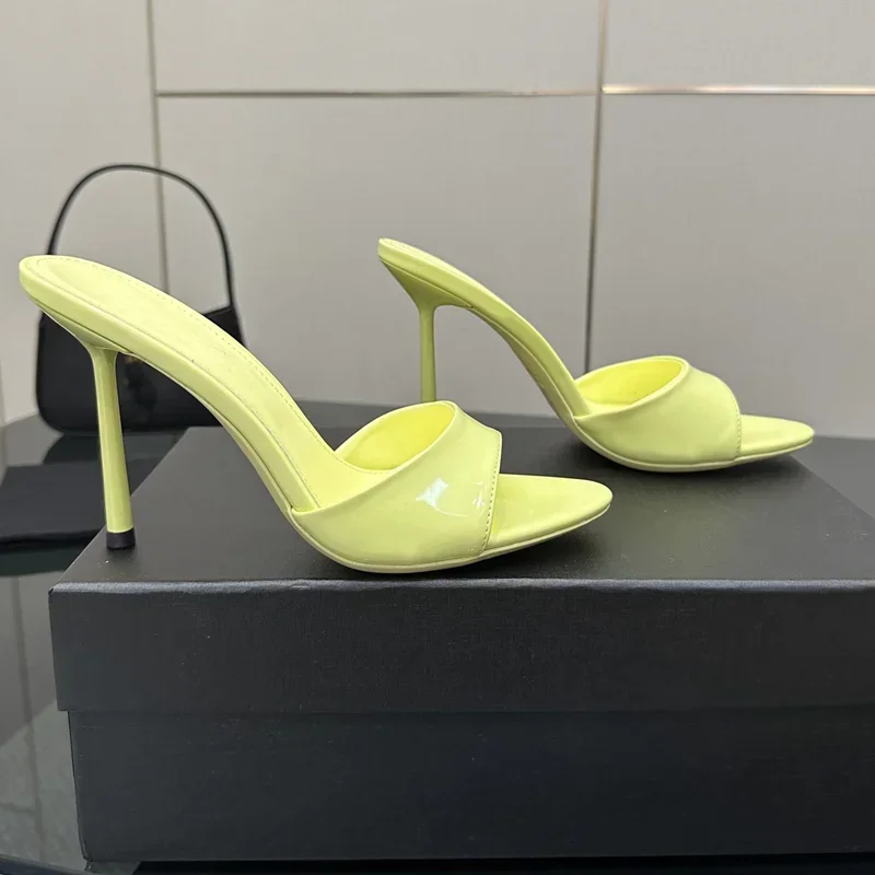 

Shiny Patent Leather Thin Heel Slippers Sexy Pointed Toe Shallow Slip On New Arrivals Fashion Women Modern Shoes