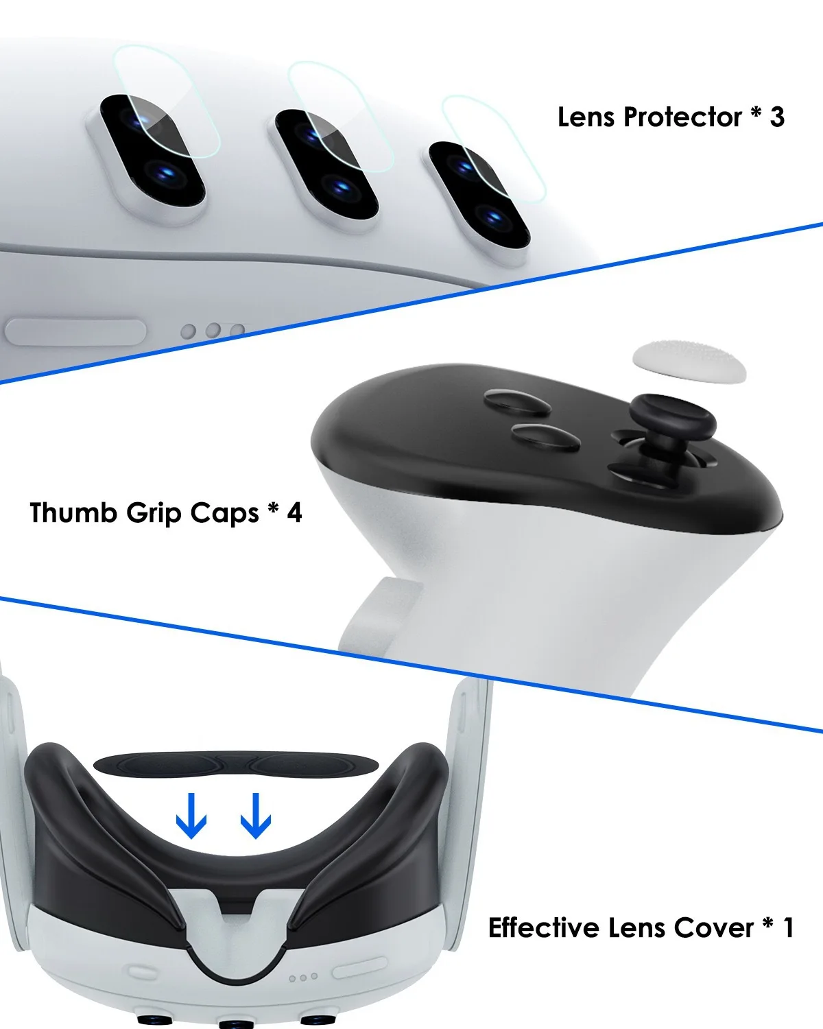 لـ Meta Quest 3 حافظة شفافة Q 3 إطار رئيسي حافظة شفافة غطاء العدسة مجموعة غطاء الروك #4