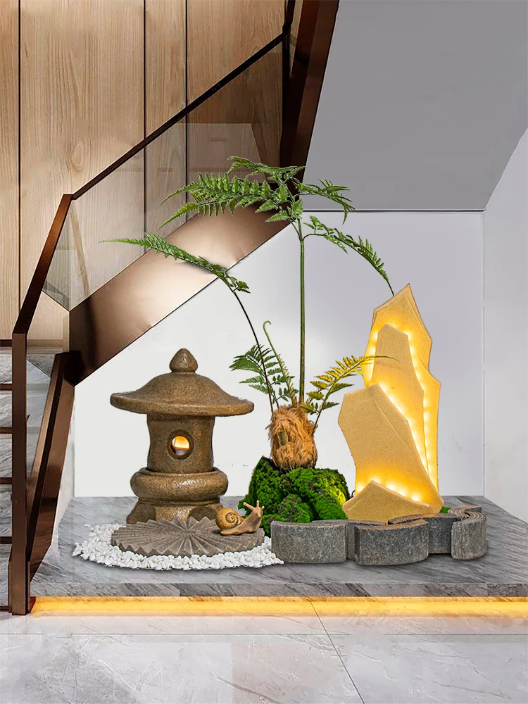 Chinese-style indoor landscape stairwell, bottom entrance, villa, shop decoration, decoration