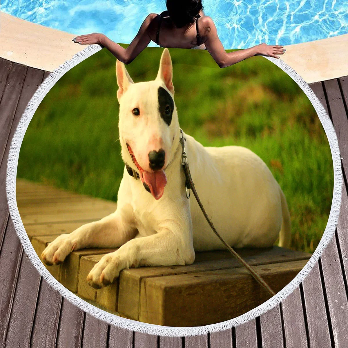 منشفة شاطئ مستديرة للكلاب من Bull Terrier، بطانية شاطئ لطيفة من الألياف الدقيقة الناعمة للحيوانات الأليفة، منشفة حمام سباحة ماصة سريعة الجفاف، سجادة نزهة محمولة #6