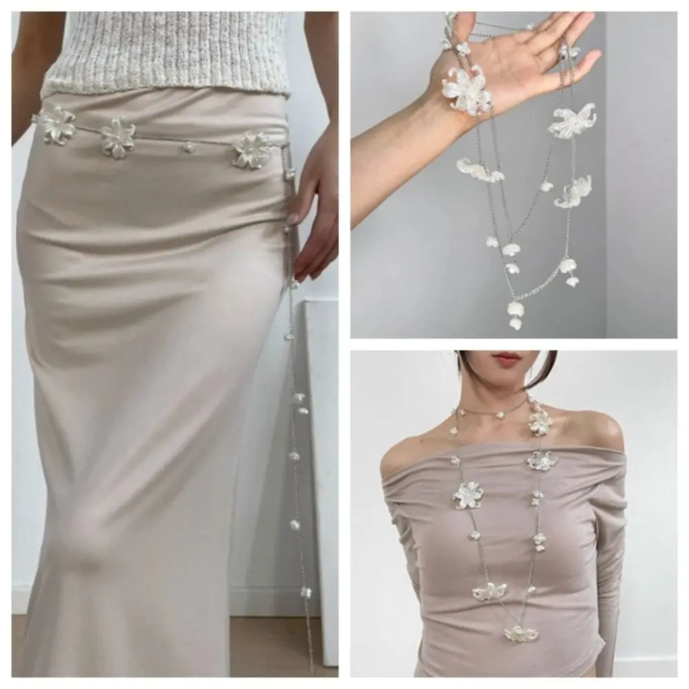 Exquisite Y2K Flower Waist Chain Multi-layer Silver Metal Belly Chain Minimalist All-match Bohemian Body Chain Jeans Decoration