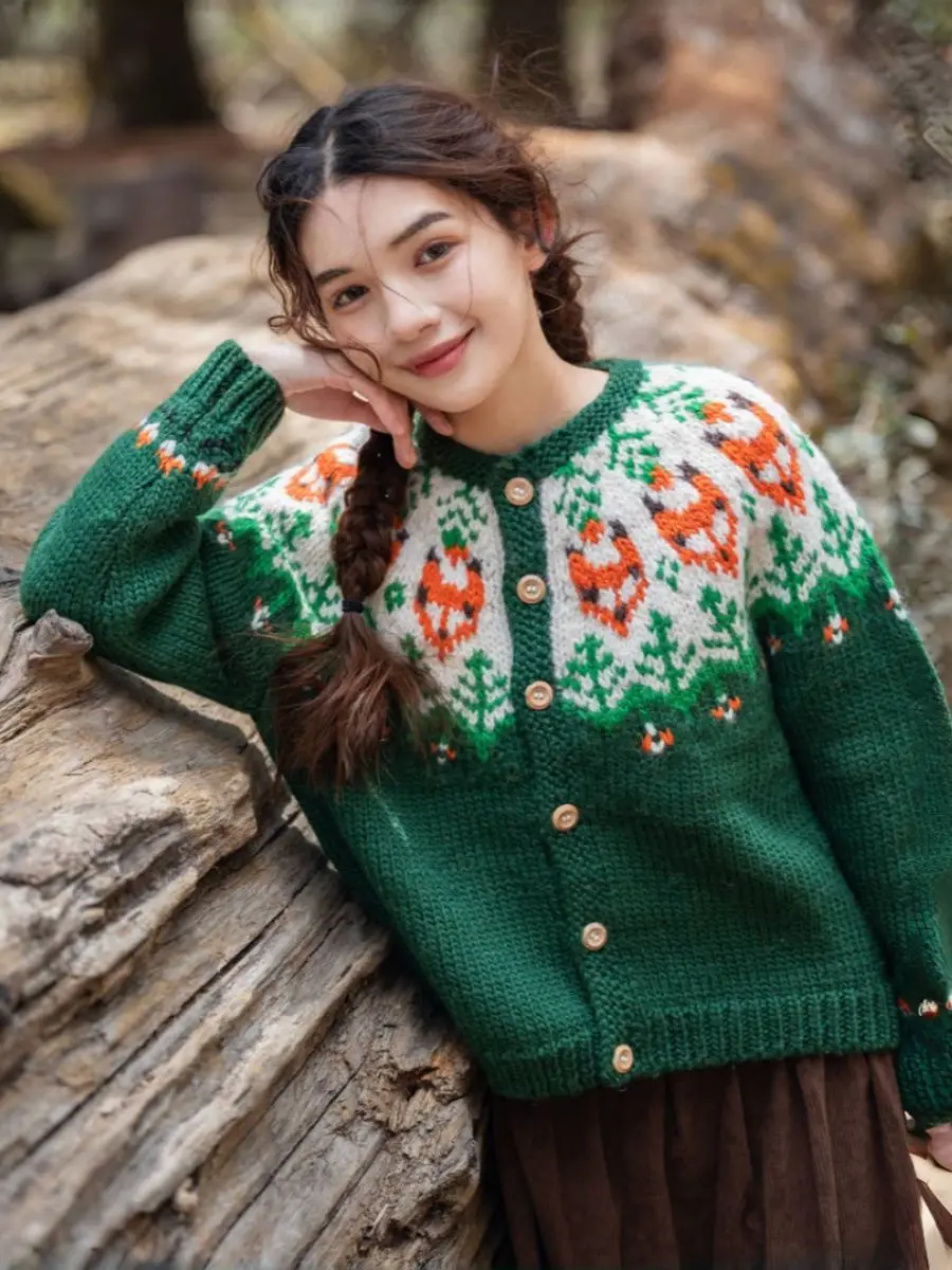 

Винтажный вязаный кардиган с принтом, женский свитер в стиле Харадзюку с героями мультфильмов, верхняя одежда, корейский трикотаж, осенне-зимний топ с длинными рукавами