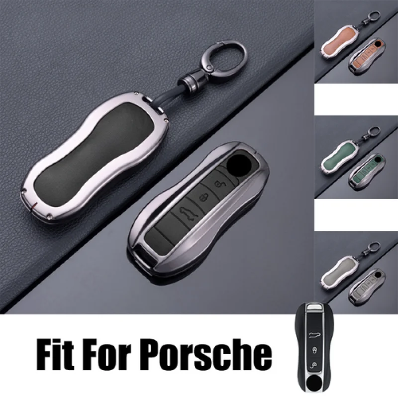 

A+ Leather Zinc Alloy Car Key Fob Case Cover For Porsche Panamera 911 992 Cayenne