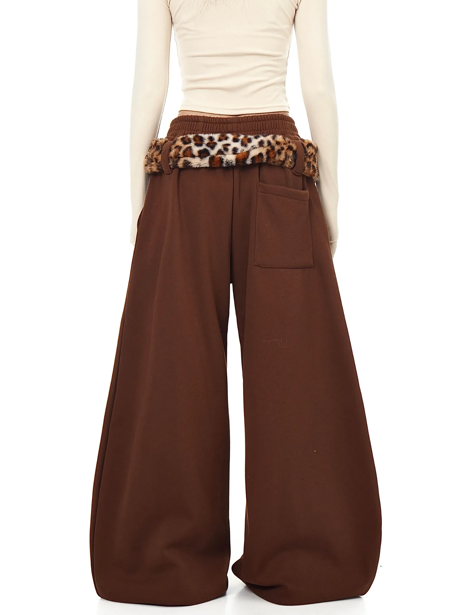 กางเกงขายาวทรงกระบอกพิมพ์ลายเสือดาวสไตล์อเมริกันย้อนยุค แต่งขนเฟอร์ สำหรับผู้ชายและผู้หญิง เหมาะสำหรับเต้นแจ๊ส บุผ้ากำมะหยี่ ขากว้าง ทันสมัย