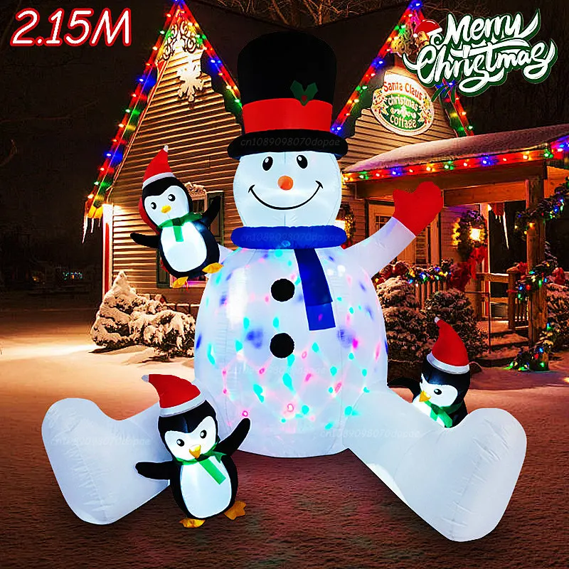 

Рождественский надувной снеговик и 3 маленьких пингвины со встроенными светодиодными фонарями, подходящим для украшения лужайки во дворе, праздничной вечеринки