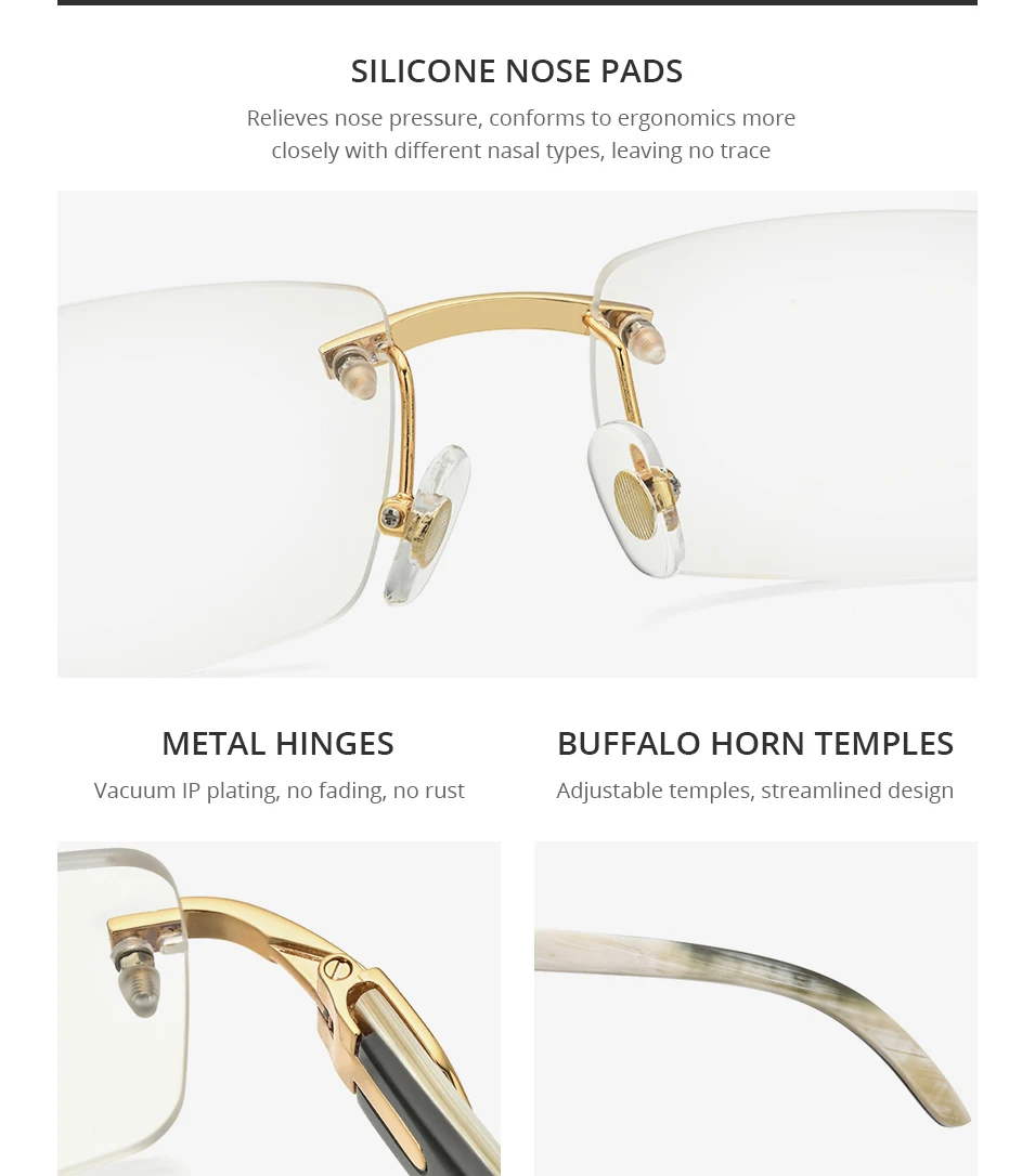 HEPIDEM Buffalo Horn Brille Männer Luxus Berühmte Marke Design Randlose Brillen Rahmen Frauen Rahmenlose Weiß Buffs Holz Brillen – Detail 19