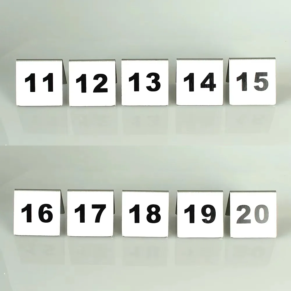10Pcs/Set Stainless Steel Table Number Plate Double Sided Numbered 1 Through 20 Digital Card Plate Desktop Number Sign