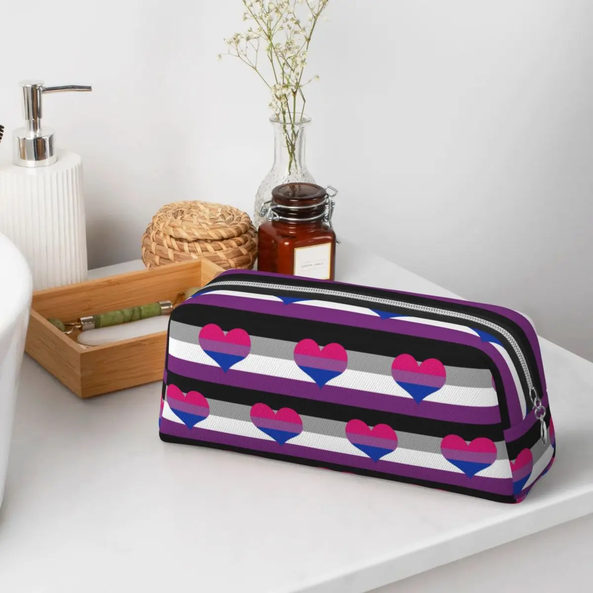 Asexual Biromantic Pride Flag Pencil Cases for Student Gifts Pen Box Pencil Bag Pencil Pouch Storage Stationery Supplies