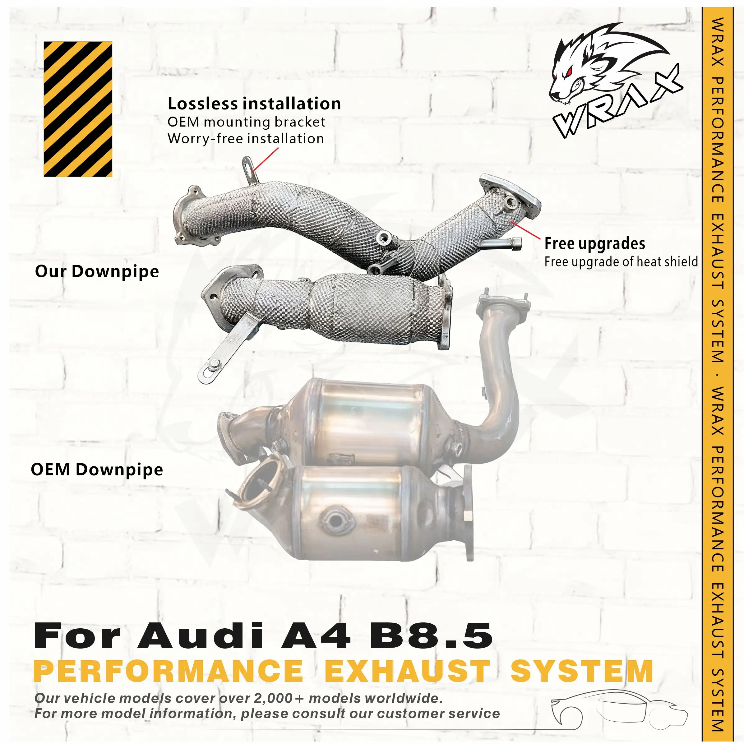 

WRAX Exhaust for Audi A4 B8.5 High Flow SS304 Downpipe with Heat Shield Exact Fit Hassle free installation