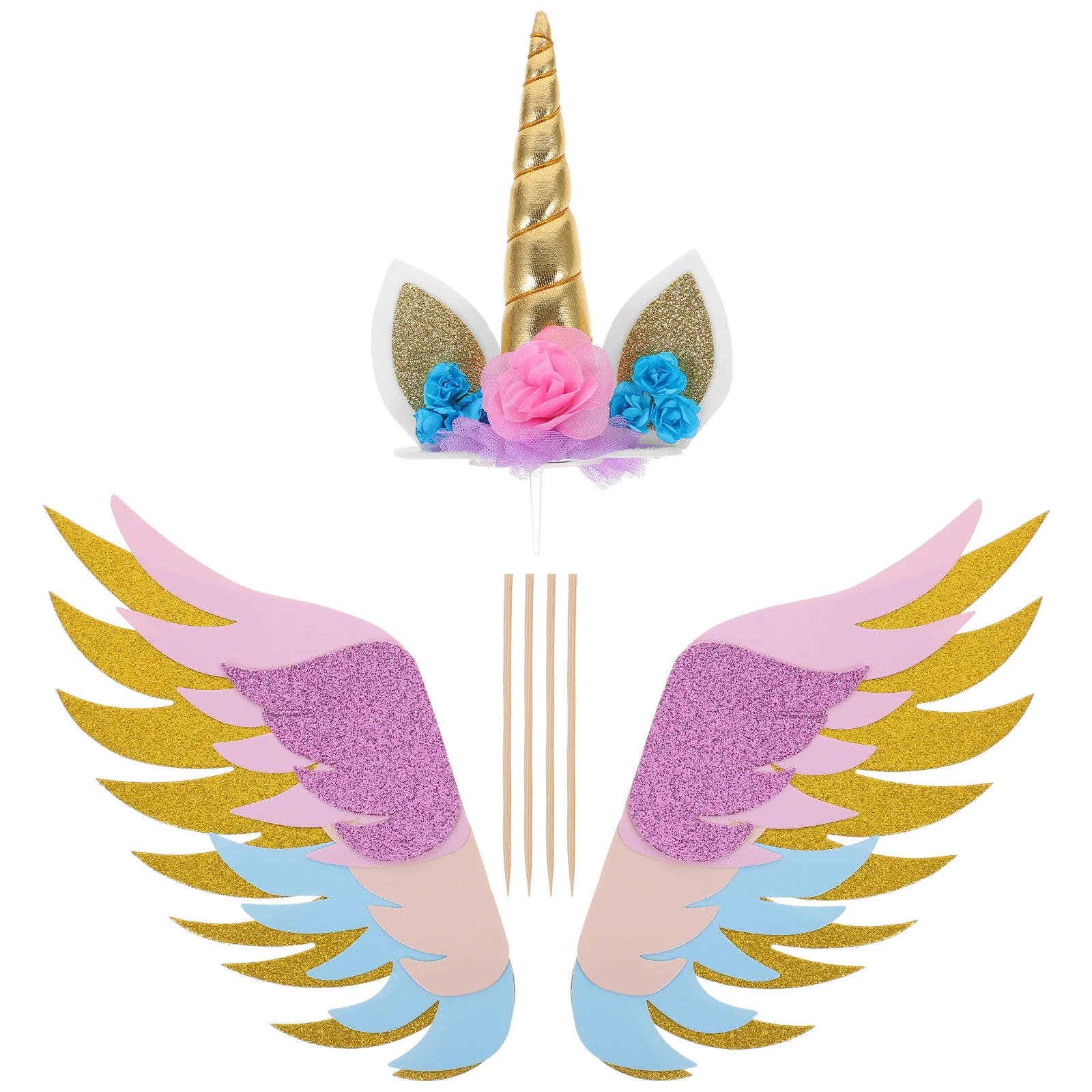 

3 Pcs Decoration Unicorn Card Cake Decorations Topper and Wing Birthday Wings Baby