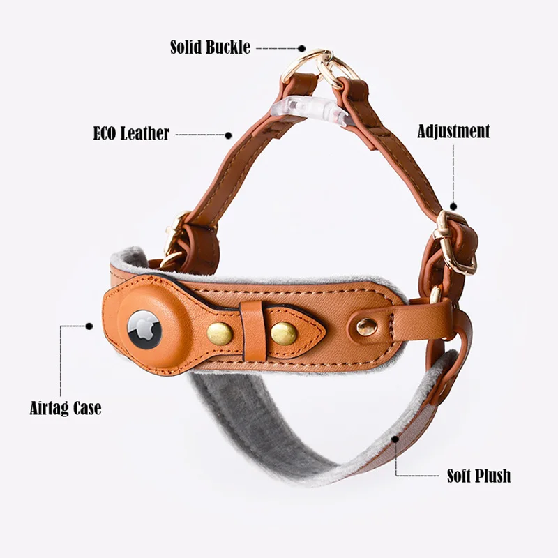 Airtag Dog Harness Adjustable Leather Pet Vest For Puppy Medium Dog Anti-lost Dog Harness With Airtags Holder Dog Walking Supply