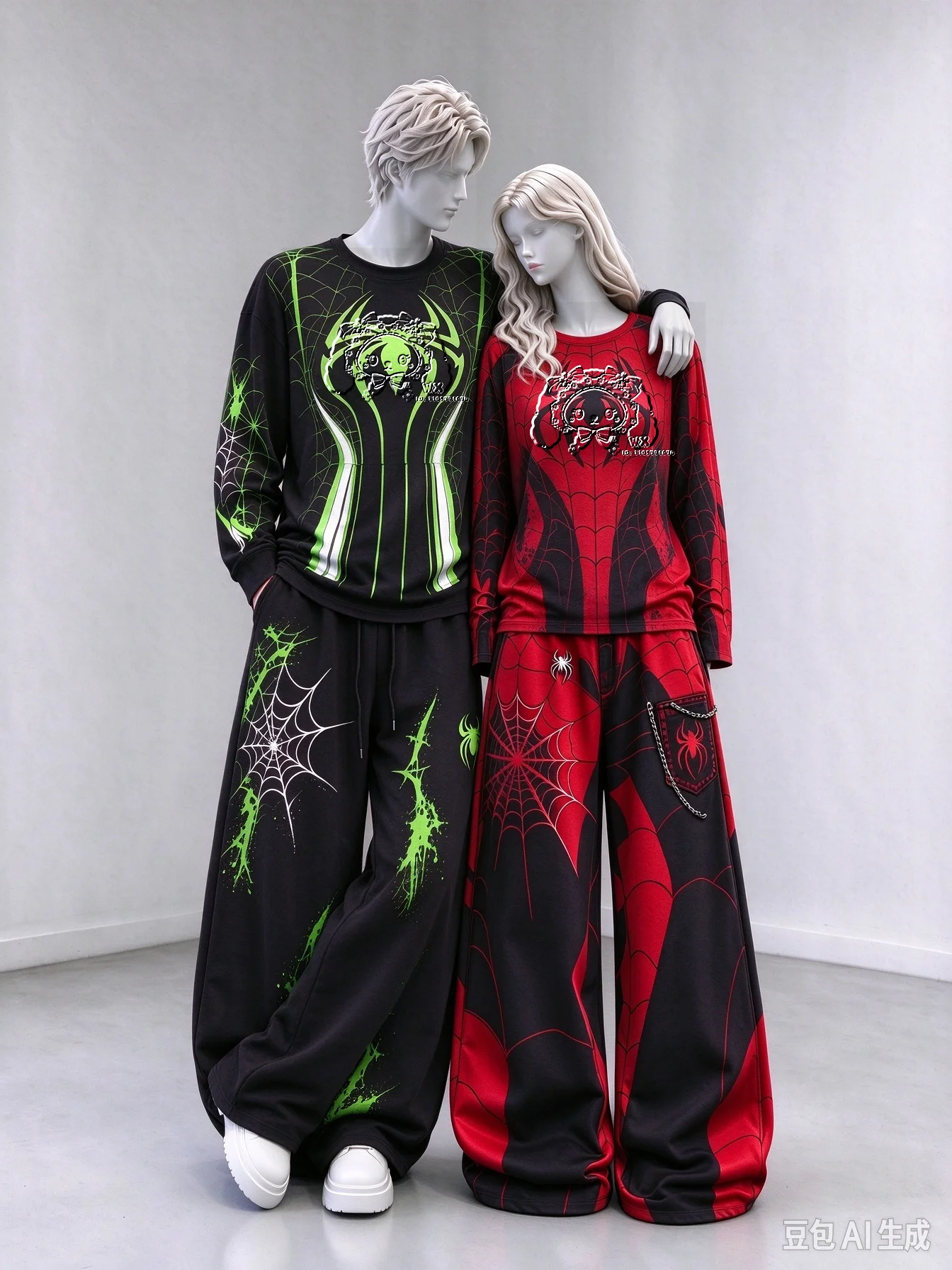 New Hit Spider Print Long-Sleeve T-Shirt Set, Spring and Autumn Unisex Street Style, Fan Collection, 2-Piece Set FamilyMatching