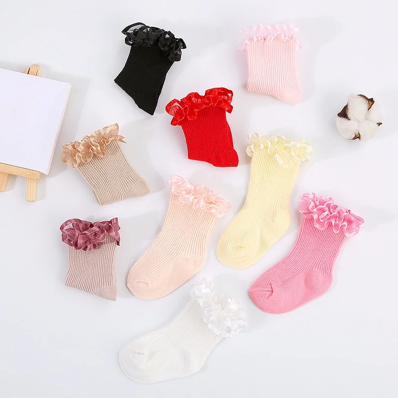 Baywell Baby Cotton Socks Pleated Stitching Design Non-Slip Autumn Summer Newborn Sock Solid Color Toddler Baby Footwear Socks