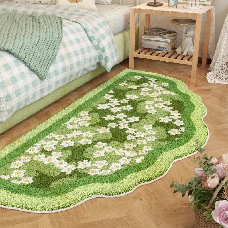 Fresh Style Living Room Decoration Green Carpet Thicken Plush Rugs for Bedroom Irregular Shapes Rugs for Bedroom Fluffy Soft Rug