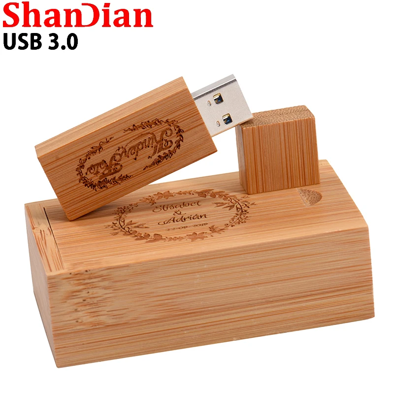 10PCS/LOT Maple Wooden Box USB 3.0 128GB Free Custom Logo Pen Drive 64GB High Speed Memory Stick 32GB 16GB 8GB 4GB Flash Drives