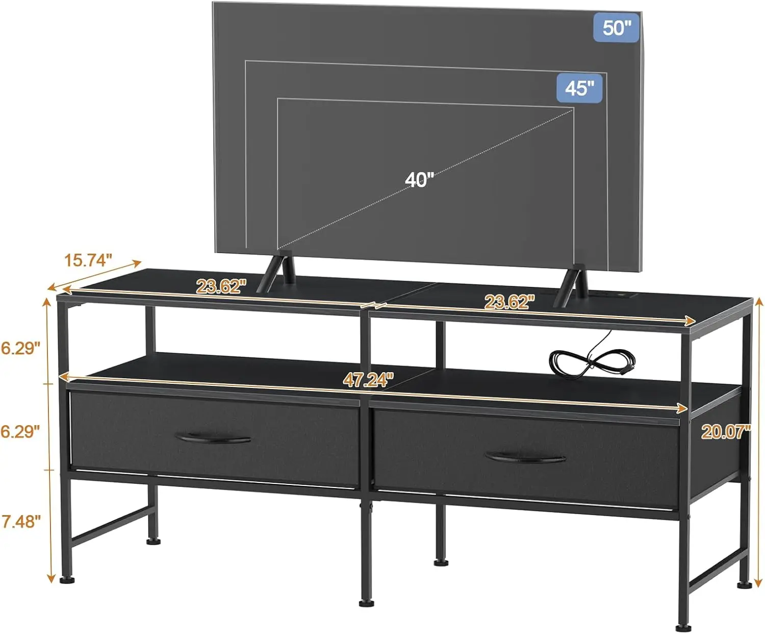 50 inch TV stand, three story entertainment center with power sockets, TV cabinet with metal frame in bedroom 1.2 meters low