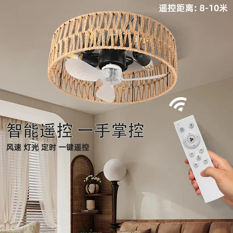 4 Heads Ceiling Fan Lighting E27 Iron Art Ceiling Lamp with Fan and Remote Control 4-Speed Reversible Motor Ceiling Fan