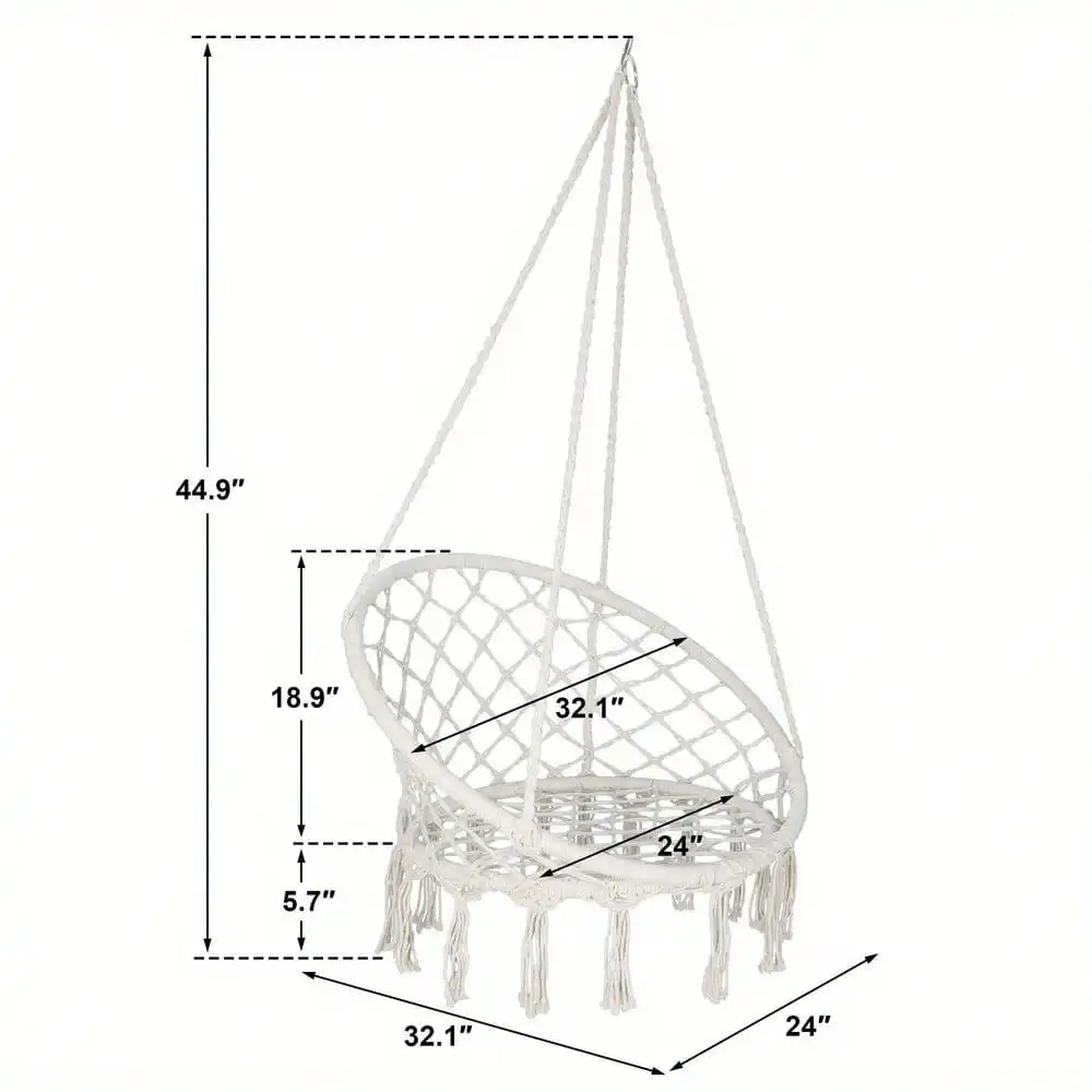 Hammock Chair, Handmade Lace Swing Chair With Suspension Hardware Kit, Bohemian Cotton Rope Sling Chair