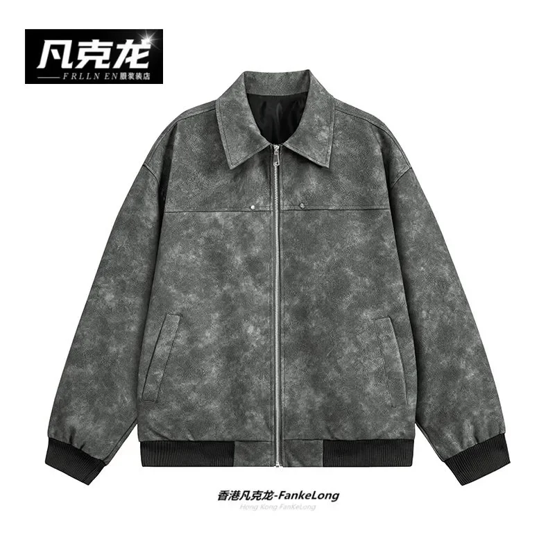 New Spring Autumn Trendy Casual Versatile Outerwear Work Suit Suede Men's Leather Jacket