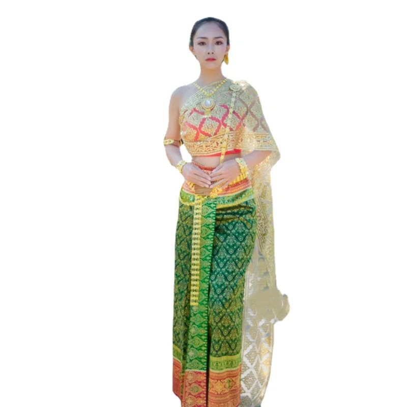 Traditional Clothing for Women Southeast Asian Clothes High Quality Bronzing Ahom Shan Dai Custuome Top Skirt Sets Thai Dress