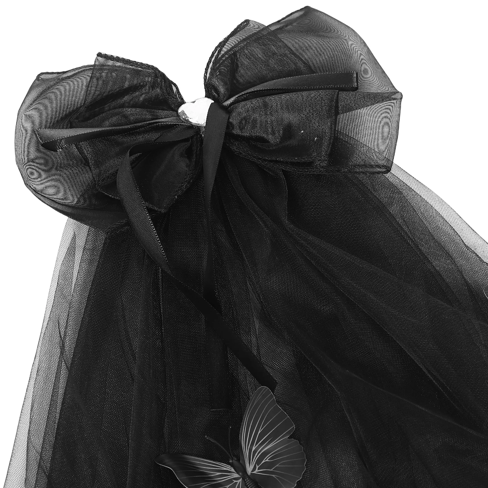 حجاب على شكل فراشة سوداء لتزيين الهالوين للنساء زي العروس القوطي مع حجاب زفاف قصير شبكي ومشبك على شكل فيونكة لمصاصي الدماء #6