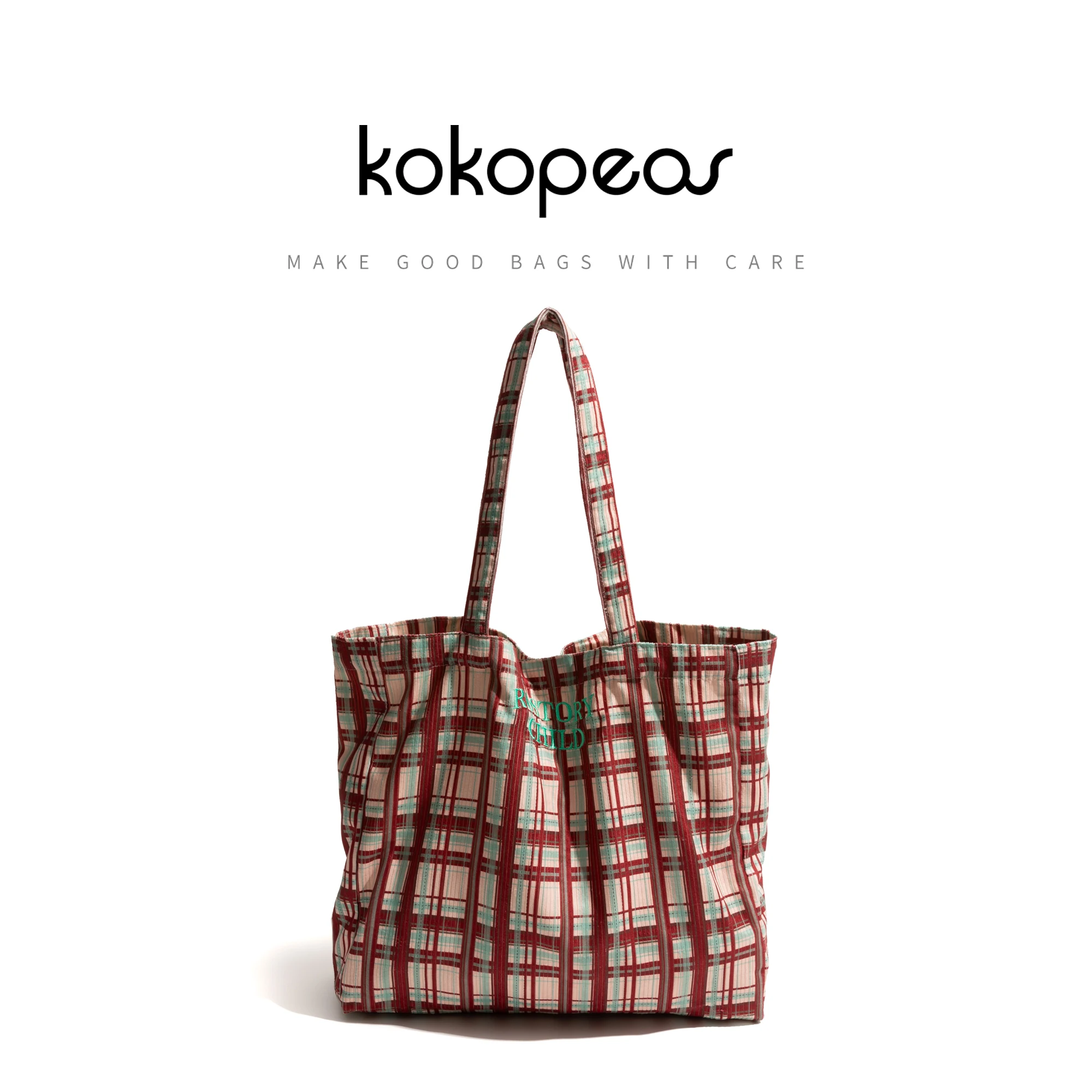 KOKOPEAS Striped Plaid Pattern Canvas Tote Handbag Women's Fashion Large Capacity Shopping Purse Simple Casual Shoulder Bag