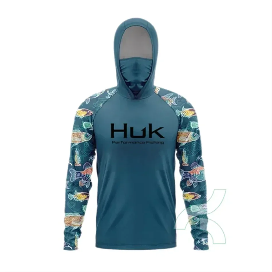 

HUK Fishing Shirts Upf 50+ Men Long Sleeve Hooded Face Cover Fishing Clothes Camisa De Pesca UV Protection Fishing Face Mask