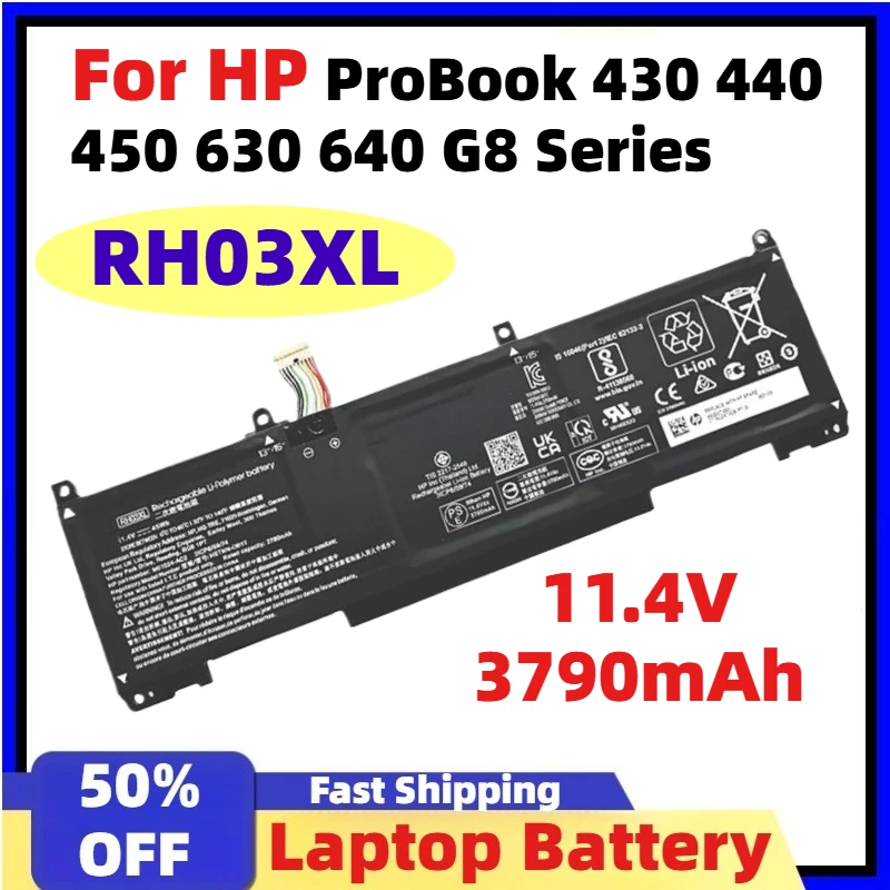 

11.4V 3790mAh RH03XL 45Wh Laptop Battery for HP ProBook 430 440 450 630 640 G8 Series HSTNN-DB0B UB7X IB9P IB9Q OB1T M01524-2B1