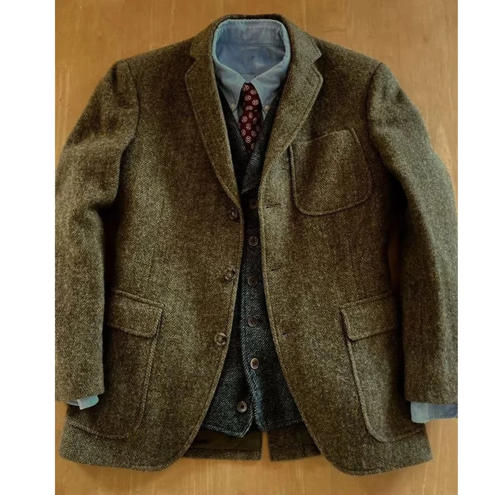 Blazer da uomo a spina di pesce Slim Fit monopetto giacca colletto con patta tasche moda casual elegante confortevole 2025 NUOVO
