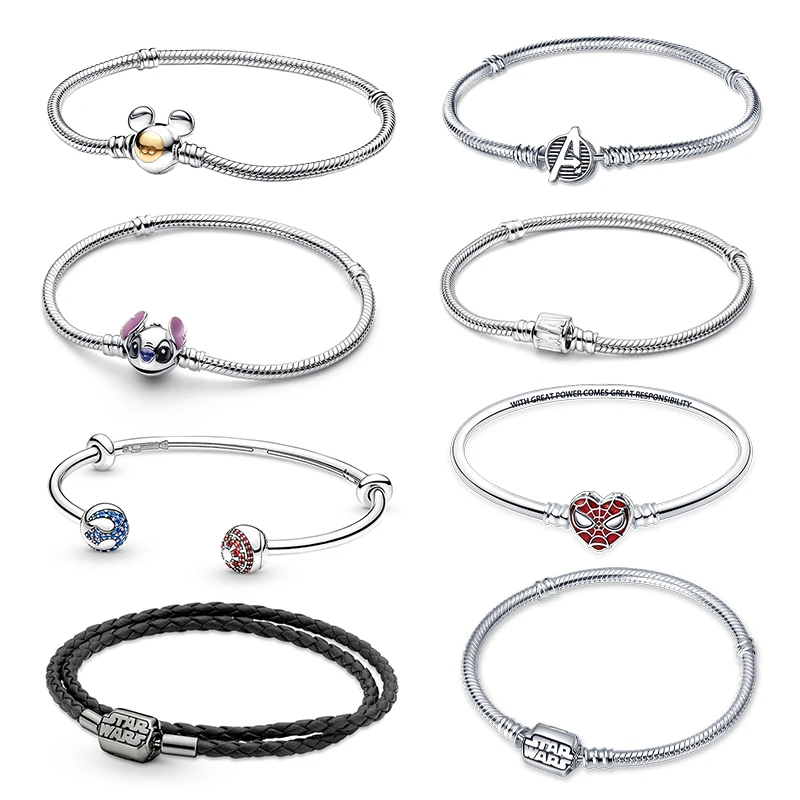 

925 Silver Disney Original 17-20CM Gypsophila Snake Bones Chain Bracelet For Womens DIY Charms Birthday Jewelry Gifts Hot Sale
