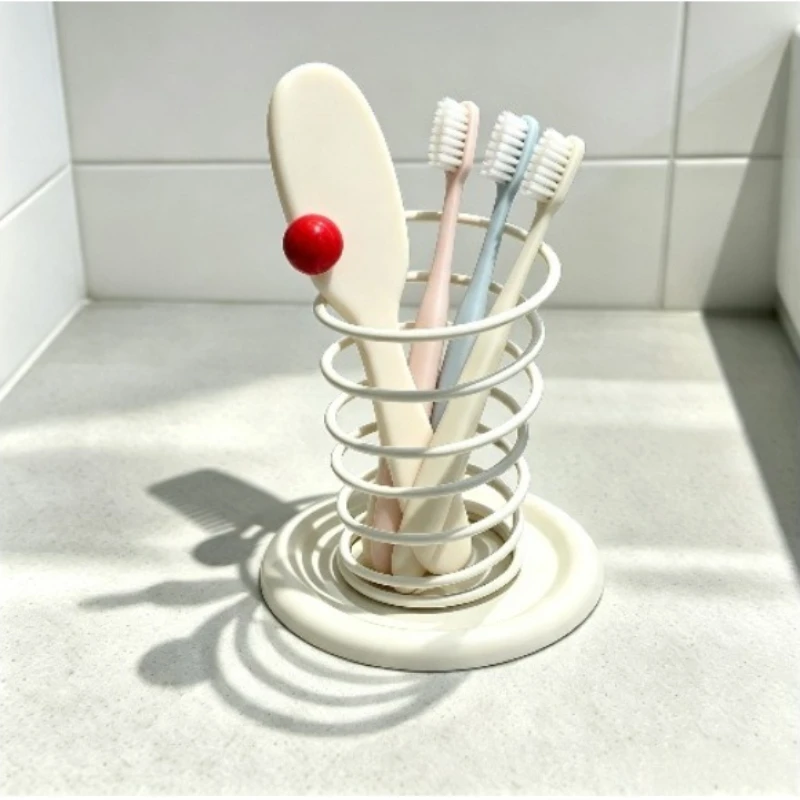 Spring-loaded Bathroom Toothbrush Holder with Water DrainageThickened Material Suitable for Toothpaste Makeup Brushes Combs