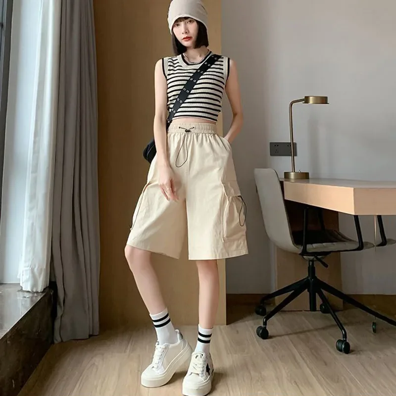 Xpqbb Cargo Shorts for Women Harajuku High Waist Baggy Y2K Hip Hop Shorts Woman Streetwear Trendy Big Pocket Bf Short Pants