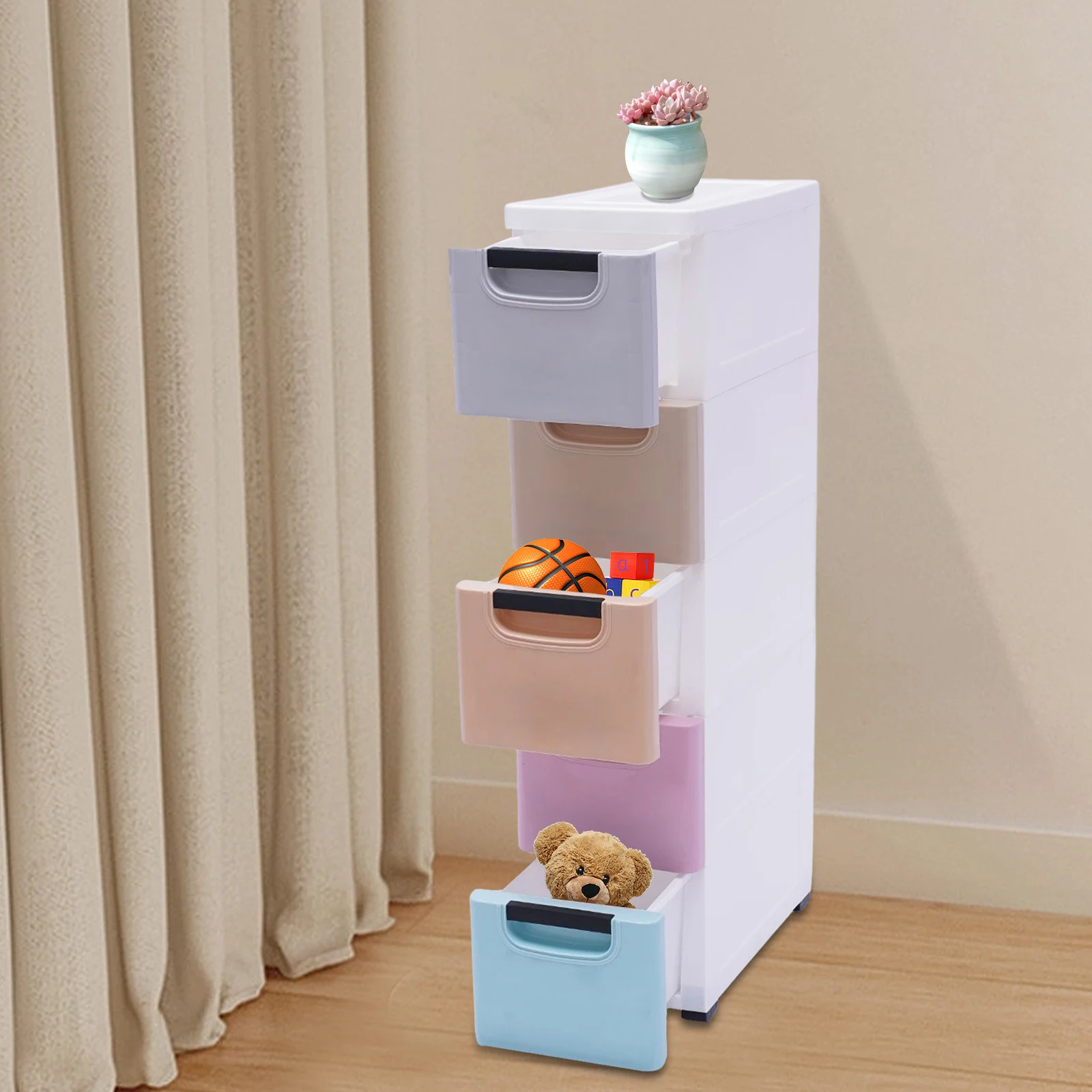 5-Drawer Storage Cabinet PP Material Large Capacity Stable with Smooth Wheels Easy to Clean and Move for Home Organization