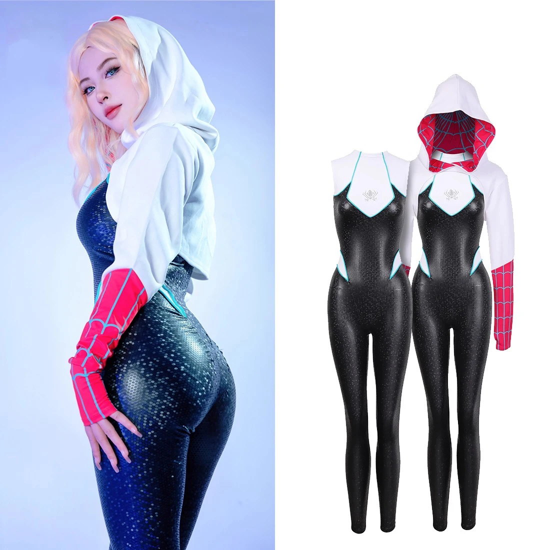 

Animation Gwen one-piece suit PU one-piece suit cosplay tight elastic anime Halloween Carnival