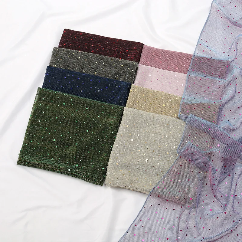 

Plain Color Glitter Dot Headscarf Shimmer Wrinkle Scarf Shawl Lady Ripple Pashmina Stole Bufandas Sequin Muslim Hijab