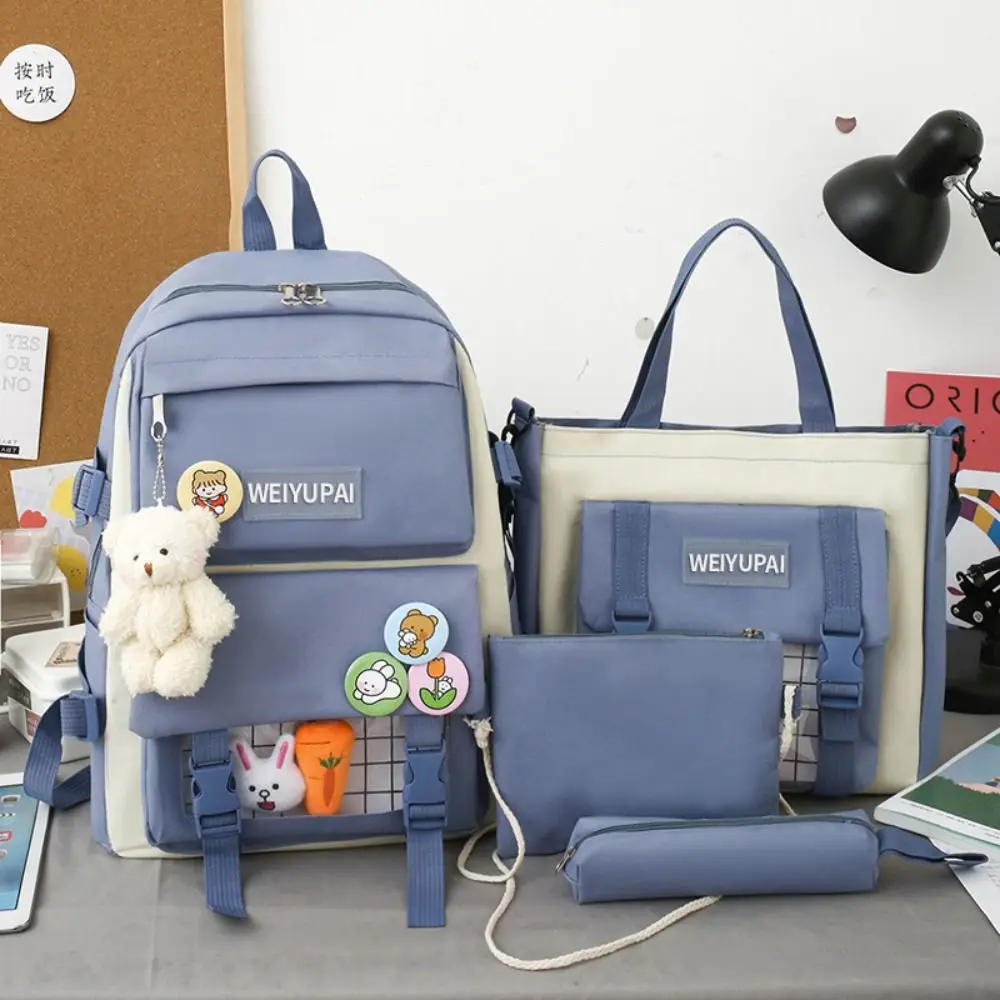 Leisure Nylon Large Capacity Bags Simple Canvas Badge Shoulder Backpack Commute Schoolbag Korean Style School Bag