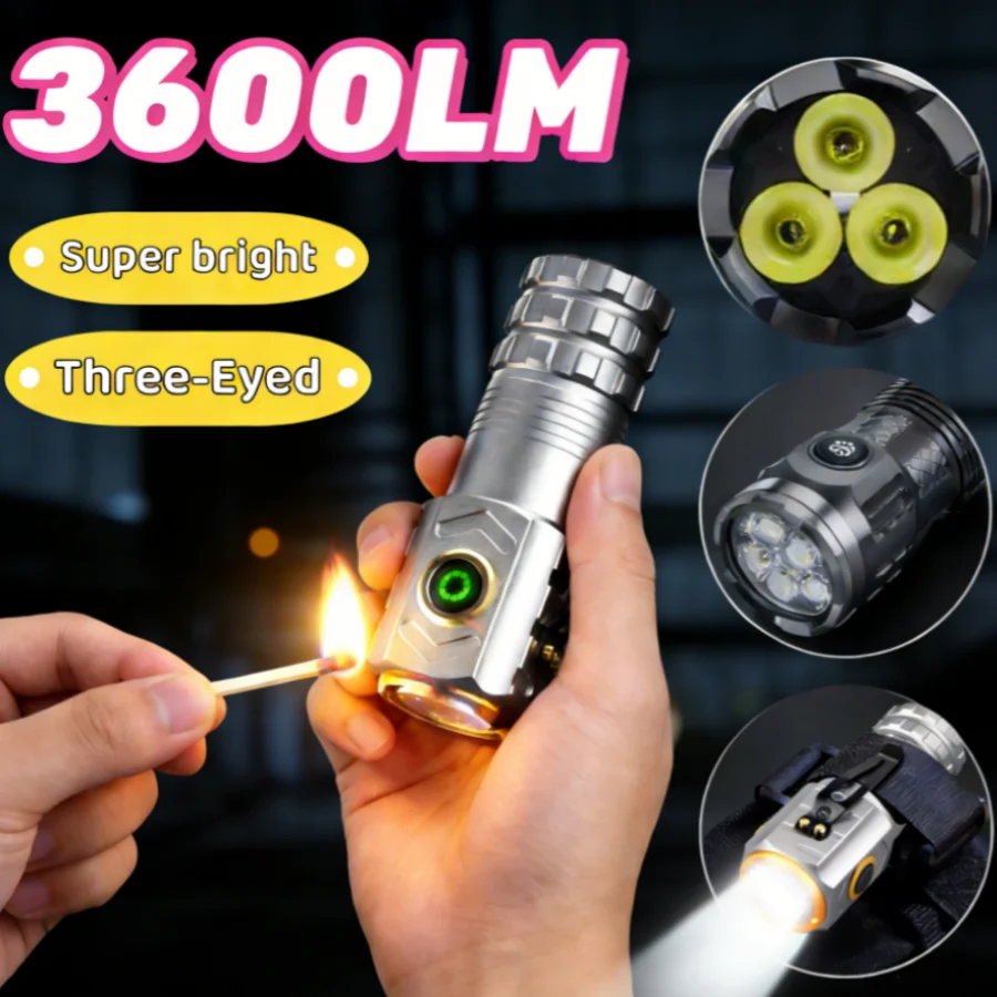 

Мини-портативный фонарик с USB-зарядкой, карманный фонарь с тремя яркими светодиодами, из алюминиевого сплава, для улицы, портативный, аварийный, рабочий светильник