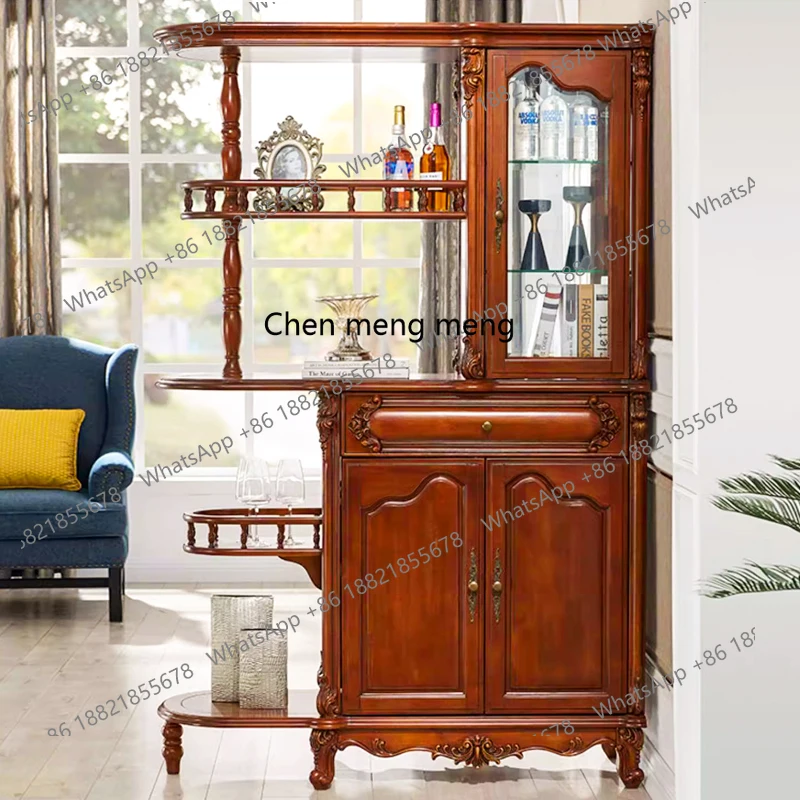 

European solid wood oak carved porch solid wood wine cabinet partition foyer cabinet