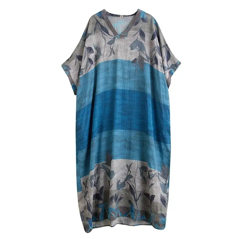 Short Sleeve Plus Size Cotton Vintage Floral Midi Dresses with Pocket Women Casual Loose Maxi Long Summer Dress boho print cloth