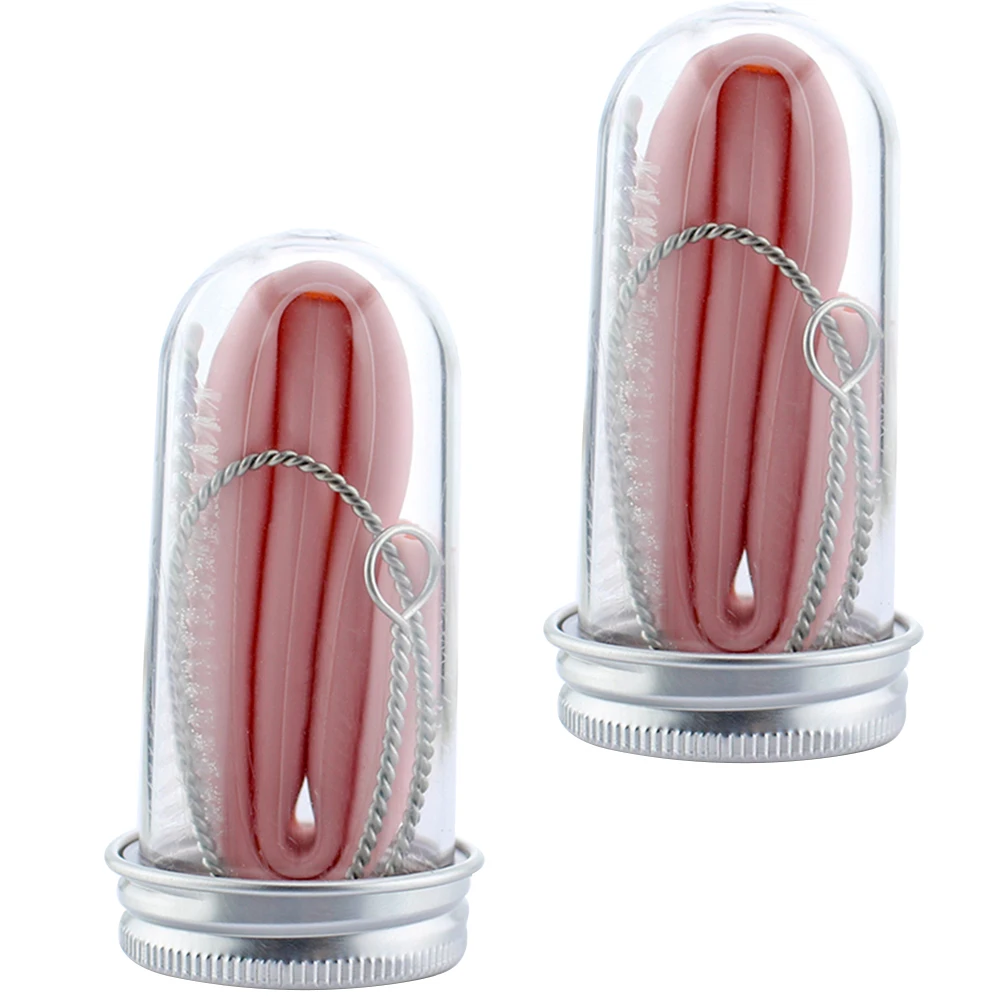 

2 Sets Cocktail Straws Drinking Reusable Beverage Milk Tea Silicone Folding Pink