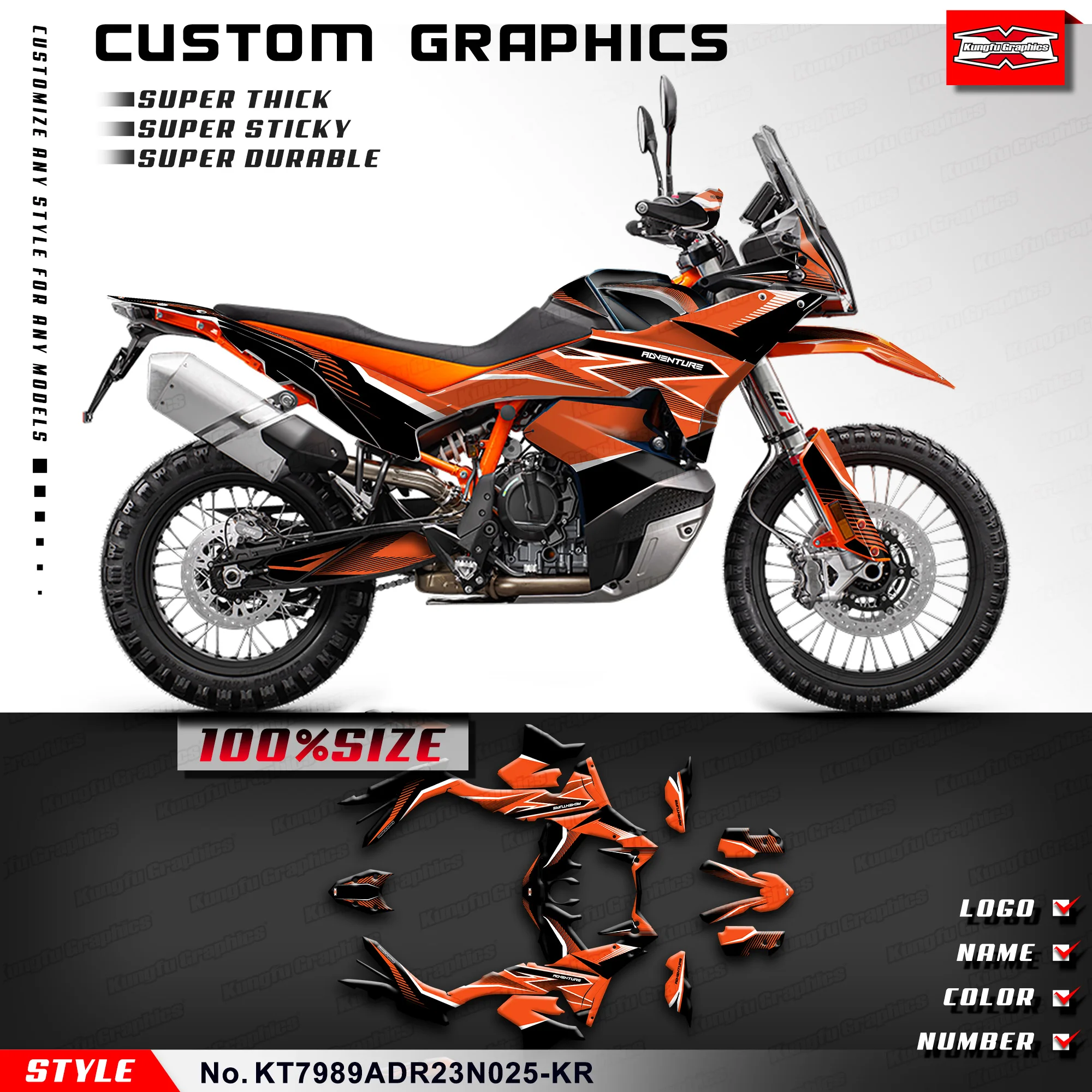 KUNGFU GRAPHICS Sticker Kit Motorcycle Graphics for KTM 790 890 Adventure R ADV R 23 24 25 26, Protector, KT7989ADR23N025-KR