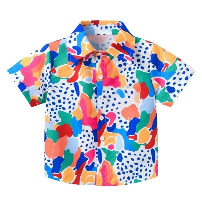 Camisa de Playa Informal para Niños, Ideal para Surfear y Viajar en Verano, con Estampado de Palmeras, Olas y Sol