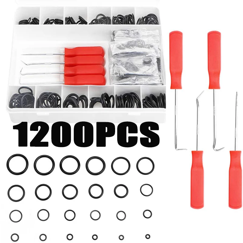 

1200pcs Washer Boxed Black Nitrile Rubber O-ring + Oil Seal Screwdriver Combination Plus Four Sets of Red Hooks Mini Washer