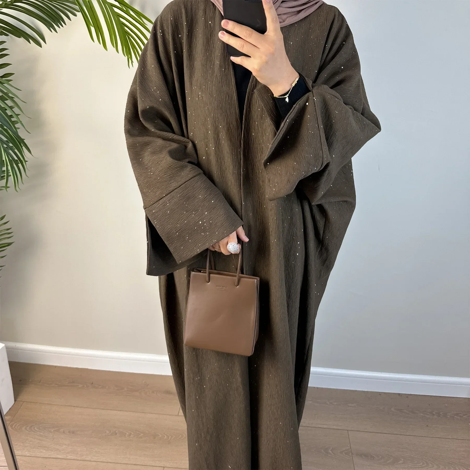 Abaya ouverte pour femme, kimono musulman, avec poudre brillante, kebaya de Dubaï, tenue modeste, hijab, caftan, collection automne et hiver