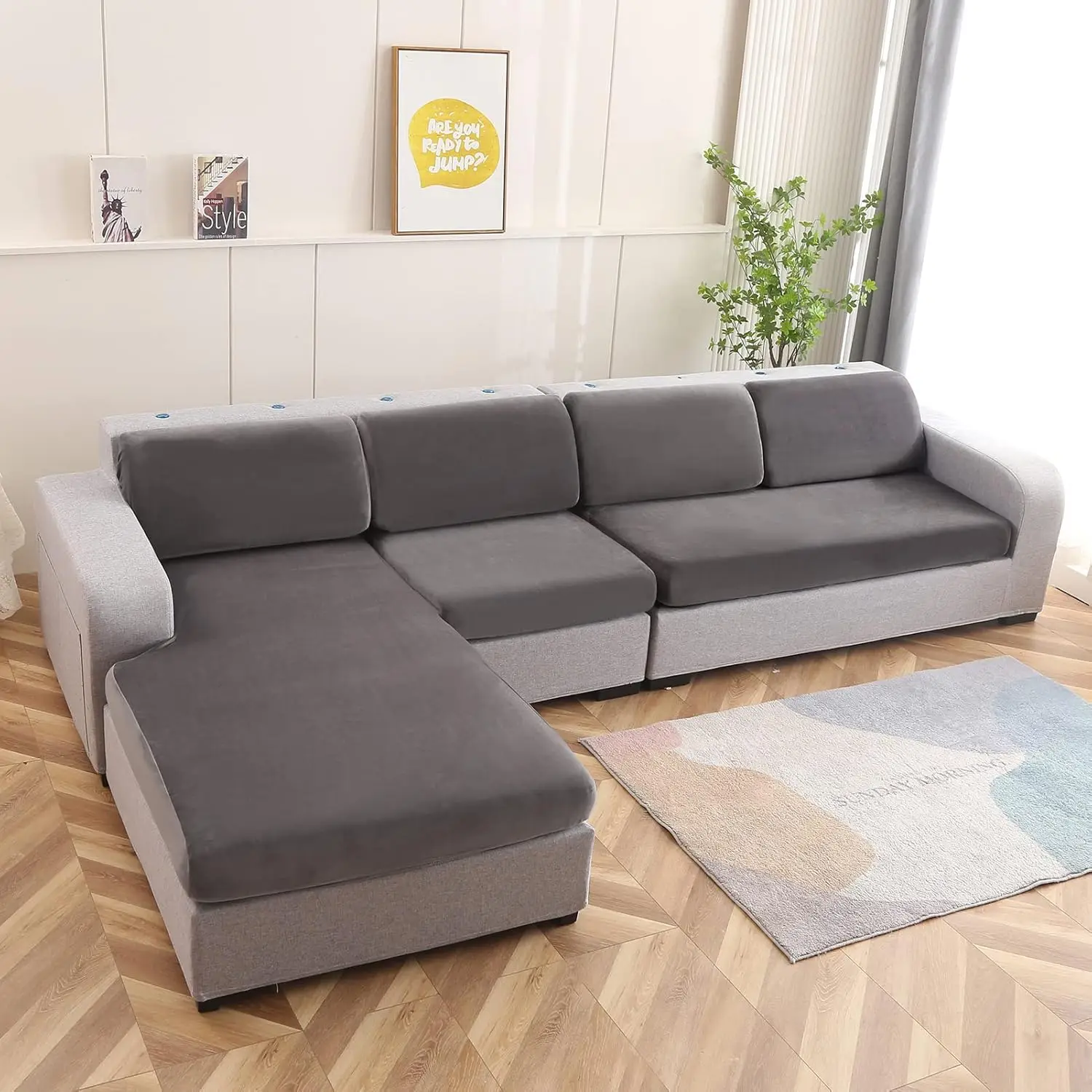 

Velvet Sectional Sofa Cover -Universal Couch Covers- Thi Sofa Seat Covers Stretch Couch Cushion Cover With Elastic Band For
