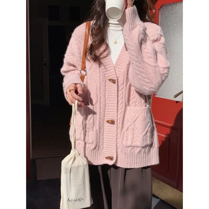 

Женская одежда: осенне-зимний корейский повседневный свитер с V-образным вырезом, однотонный, на пуговицах, вязаный, универсальный, теплый, мягкий, милый, стильный, топ-кардиган