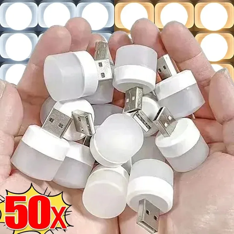 50/1PCS USB Night Light Mini LED Night Light USB Plug Lamp Power Bank Charging USB Book Lights Round Reading Eye Protection Lamp