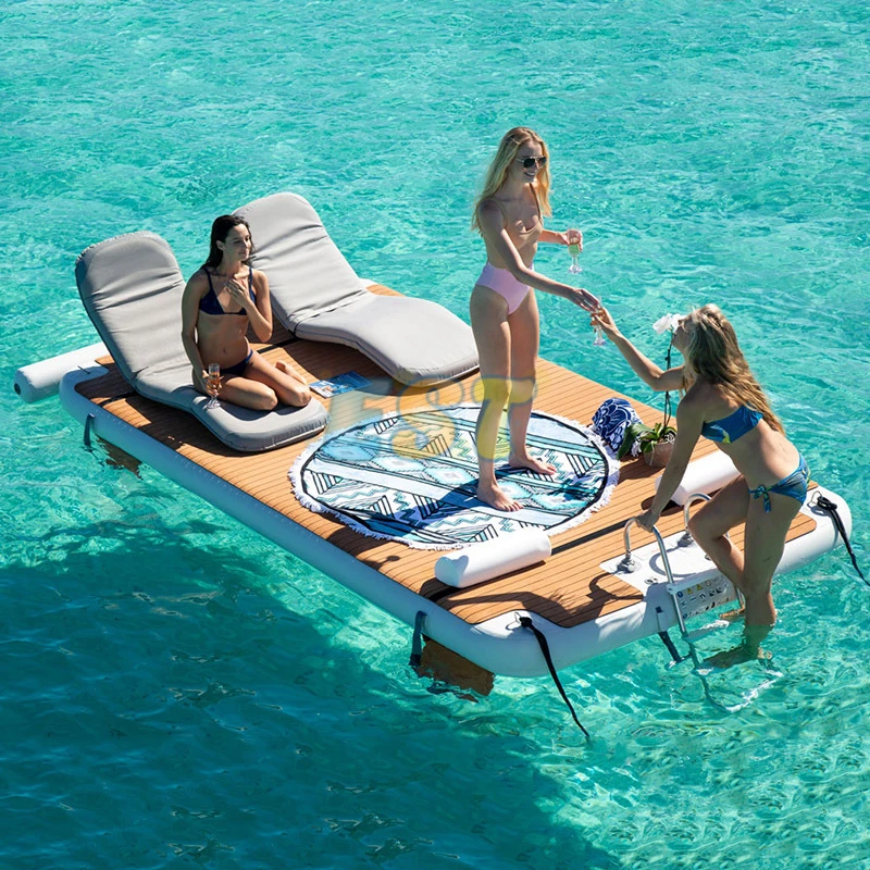 

Outdoor Inflatable Swim Island Floating Raft Inflatable Floating Water Jet Ski Dock Floats Platform With Ladder