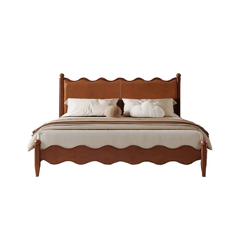 

Da Sima French retro medieval style ash wood solid wood bed first layer cowhide leather soft bag bed double master bed